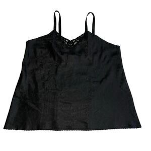 Black Cami Top Size 2X Vintage Satin Floral Perfectform Lace Beads Sequins USA